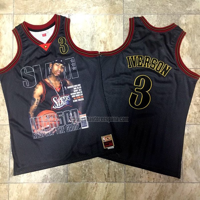 Camiseta Philadelphia 76ers Allen Iverson Slam NO 3 Retro Negro